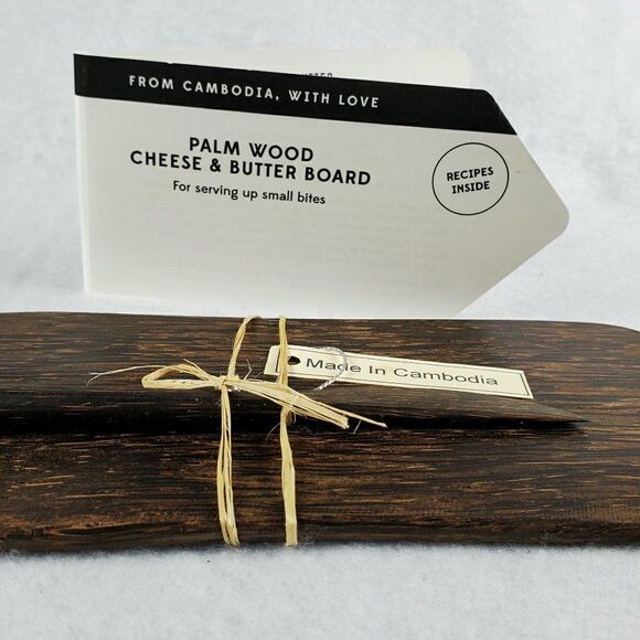 Palm Wood Cheese And Butter Board With Spreader 7" Fair Trade Made In Cambodia - Picture 1 of 5
